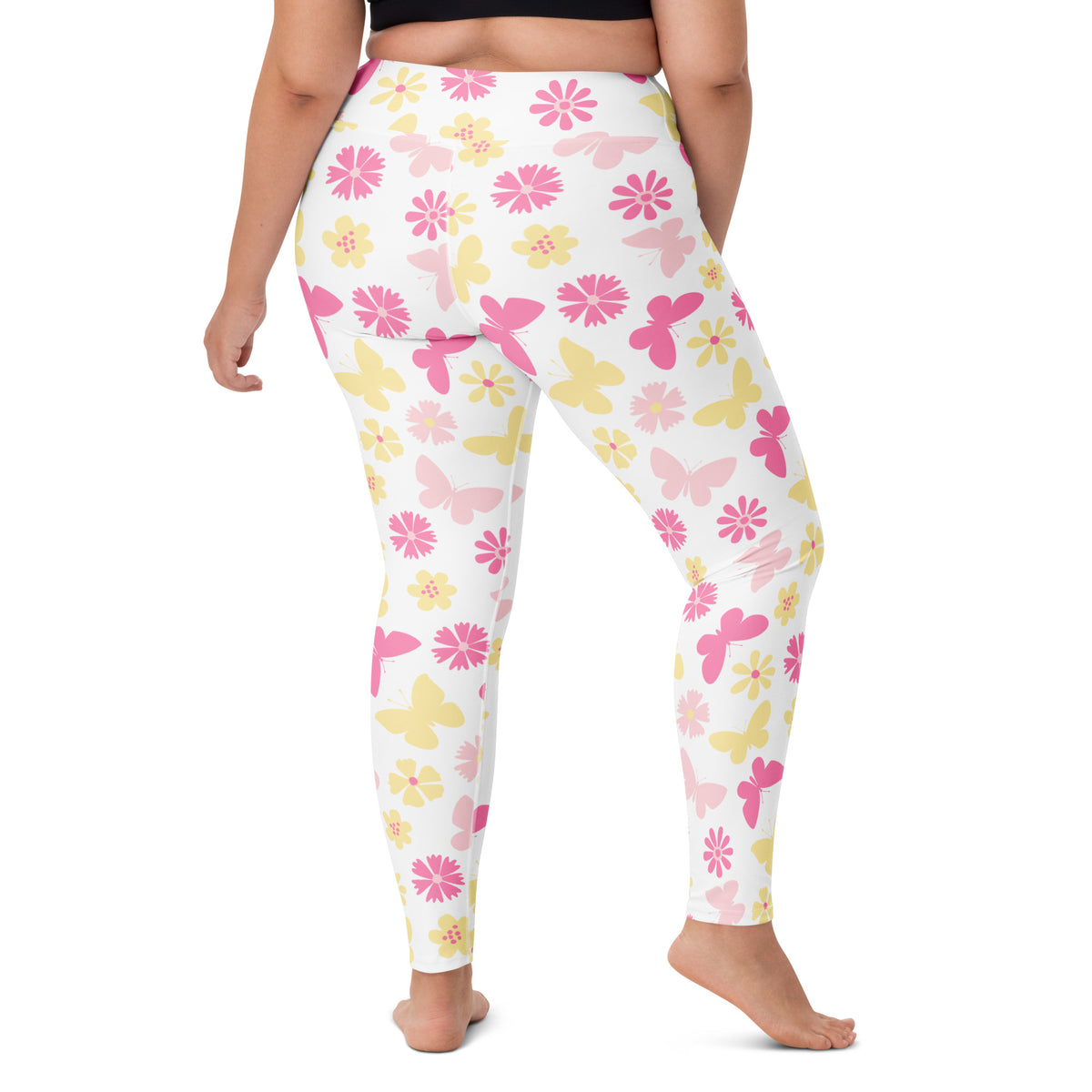 Women's Pink Butterfly Floral Buttery Soft Yoga Leggings - Quick Drying, High Waisted Comfort