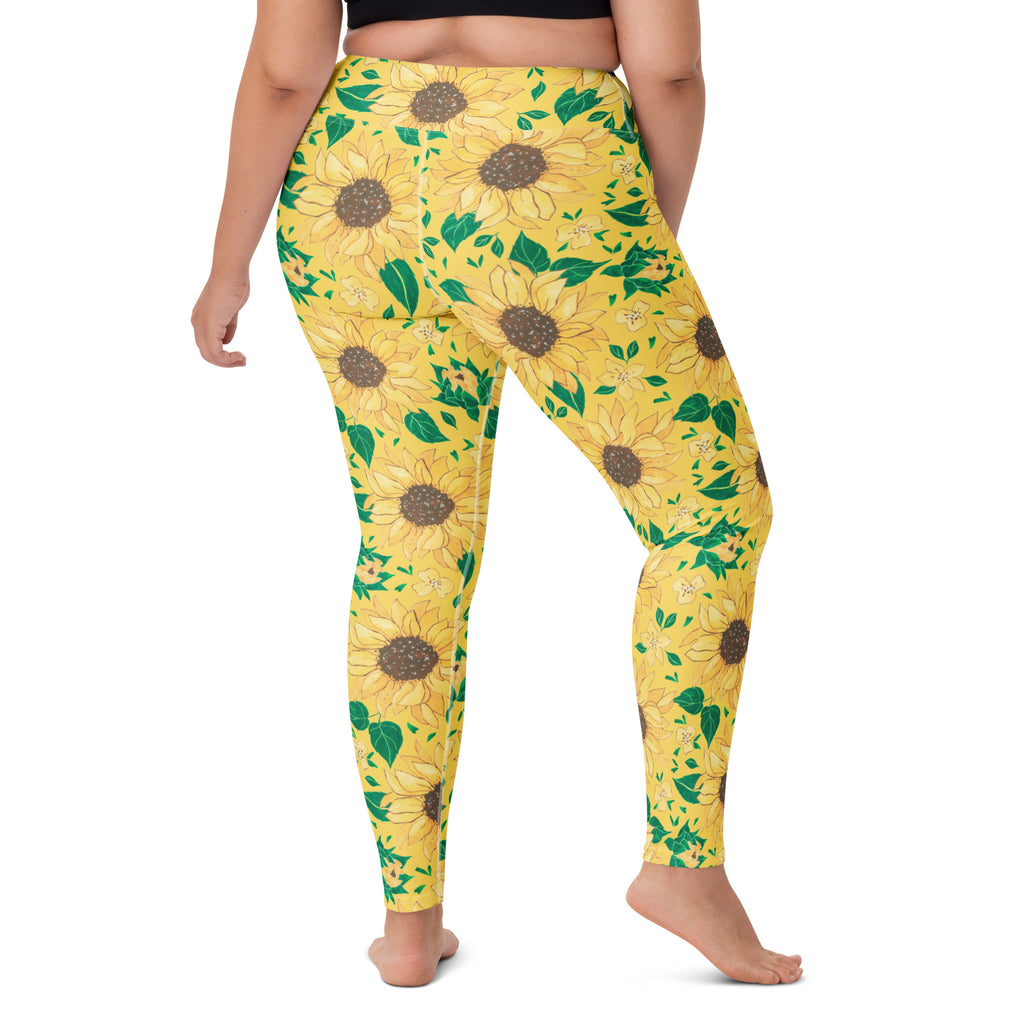 Women's Watercolor Sunflower Buttery Soft Yoga Leggings - Quick Drying, High Waisted Comfort