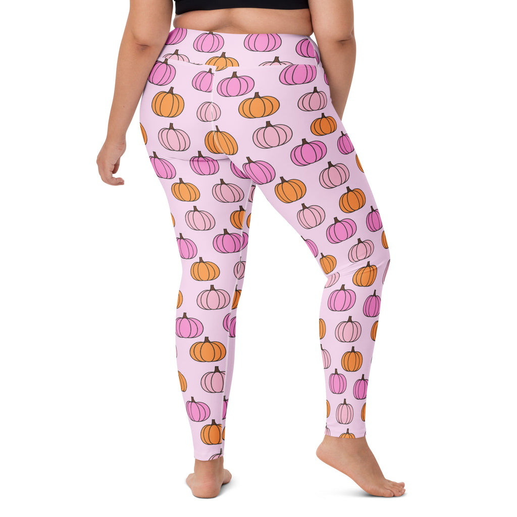 Women's Pink Pumpkin Patch Buttery Soft Yoga Leggings - Quick Drying, High Waisted Comfort
