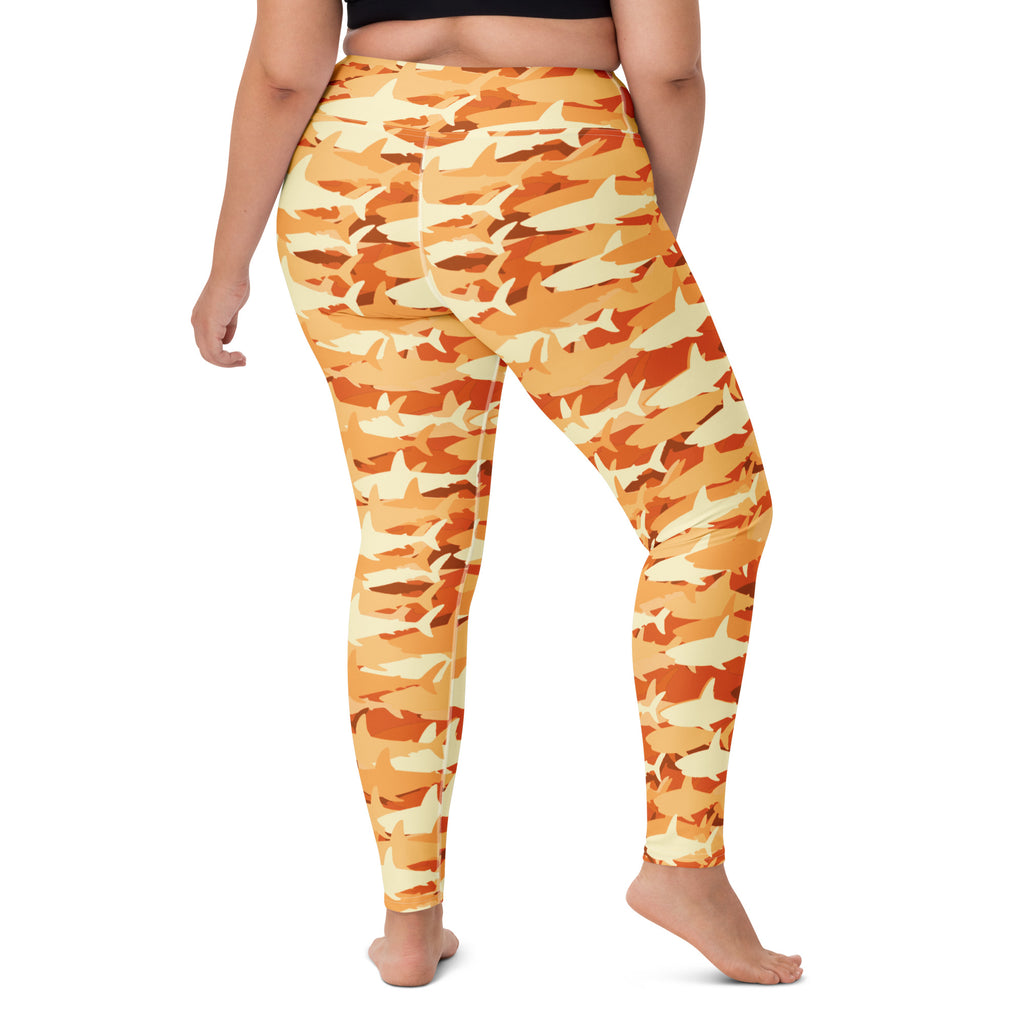 Women's Orange Shark Camouflage Buttery Soft Yoga Leggings - Quick Drying, High Waisted Comfort