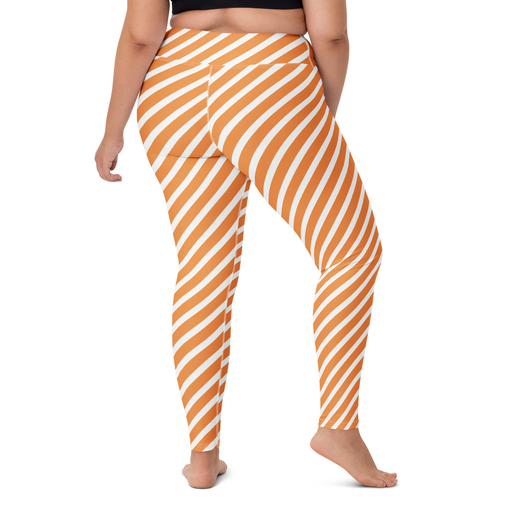 Women's Orange White Striped Halloween Buttery Soft Yoga Leggings - Quick Drying, High Waisted Comfort