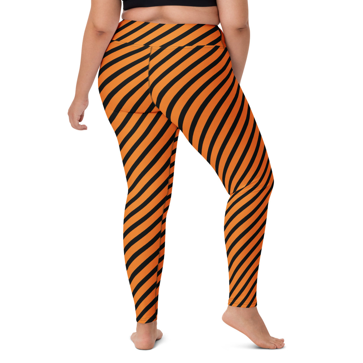 Women's Orange Black Striped Halloween Buttery Soft Yoga Leggings - Quick Drying, High Waisted Comfort