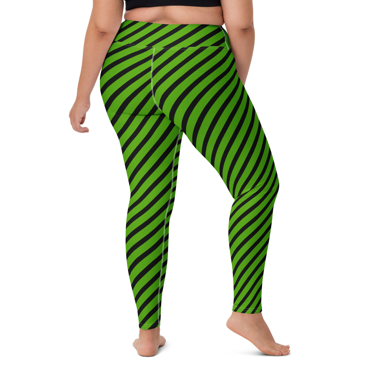 Women's Green Black Striped Halloween Buttery Soft Yoga Leggings - Quick Drying, High Waisted Comfort