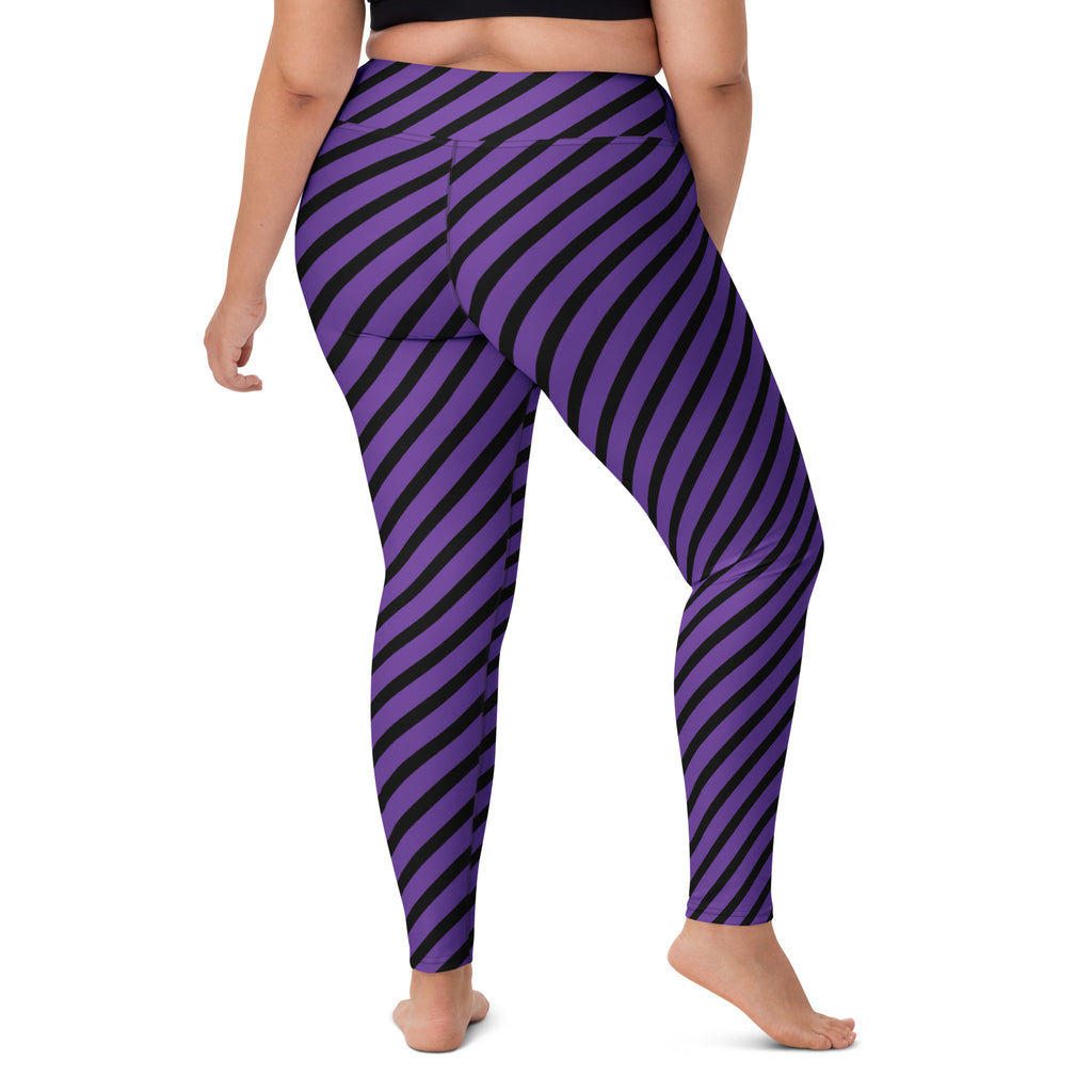 Women's Purple Black Striped Halloween Buttery Soft Yoga Leggings - Quick Drying, High Waisted Comfort