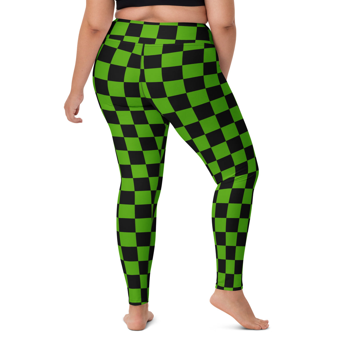 Women's Green & Black Checkered Halloween Buttery Soft Yoga Leggings - Quick Drying, High Waisted Comfort