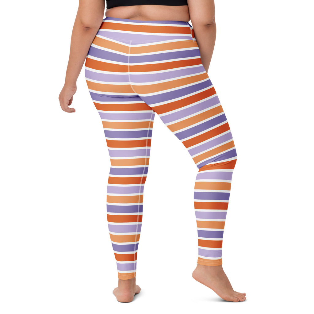 Women's Orange & Purple Striped Halloween Buttery Soft Yoga Leggings - Quick Drying, High Waisted Comfort