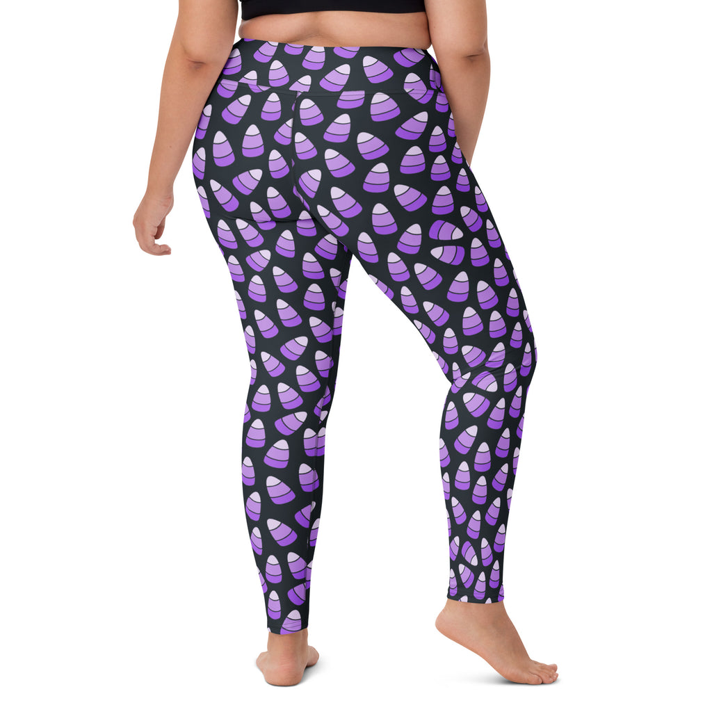 Women's Purple Candy Corn Halloween Buttery Soft Yoga Leggings - Quick Drying, High Waisted Comfort