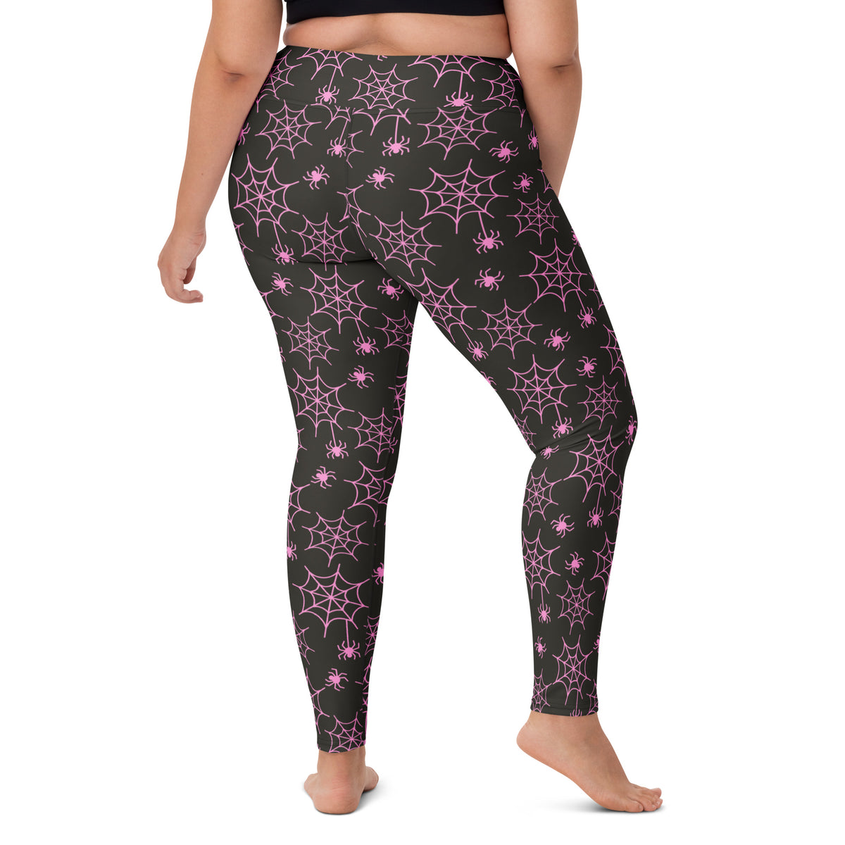 Women's Pink Spider Web Buttery Soft Yoga Leggings - Quick Drying, High Waisted Comfort
