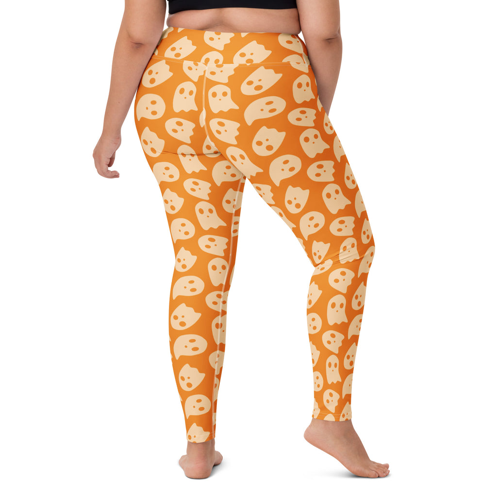Women's Orange Ghost Halloween Buttery Soft Yoga Leggings - Quick Drying, High Waisted Comfort