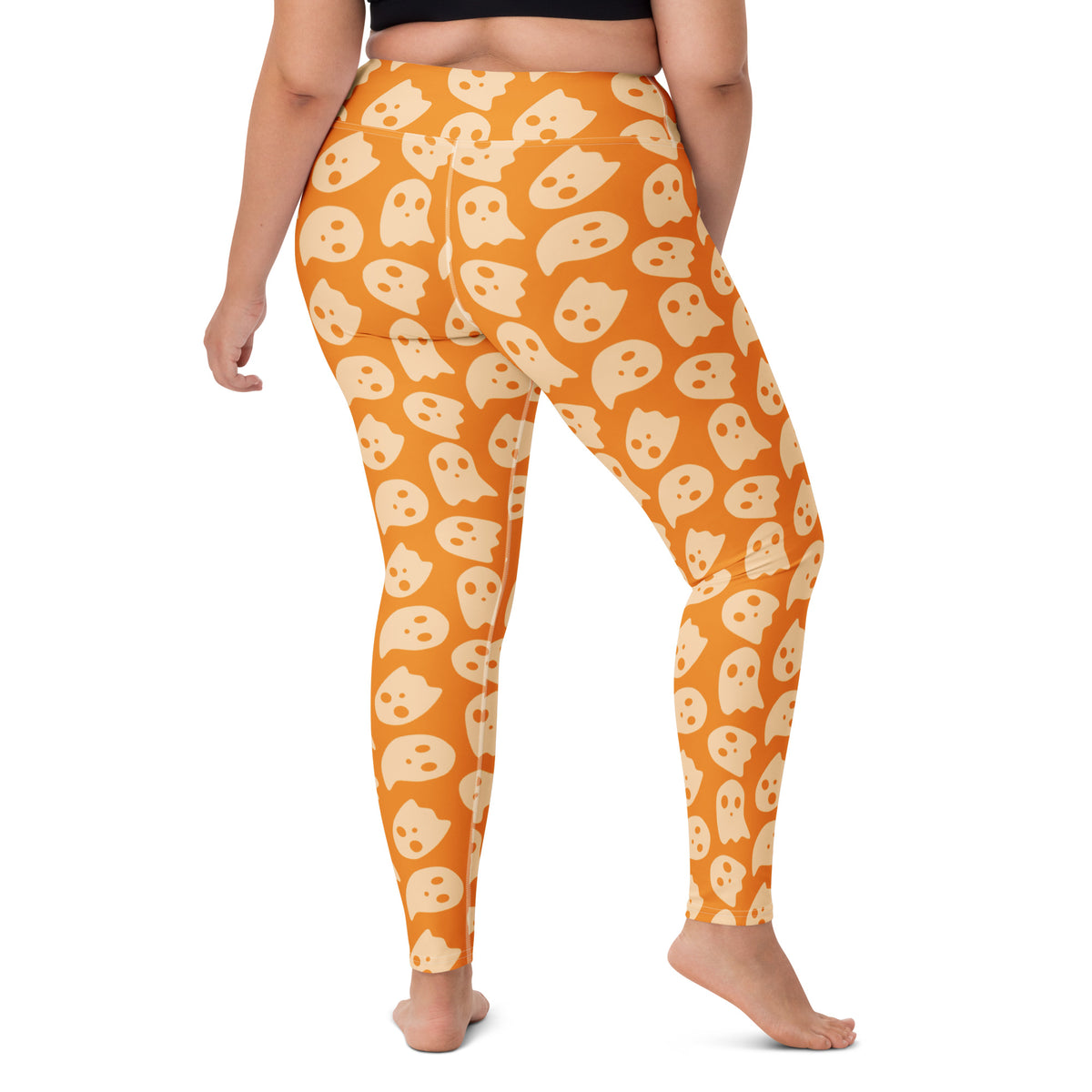 Women's Orange Ghost Halloween Buttery Soft Yoga Leggings - Quick Drying, High Waisted Comfort