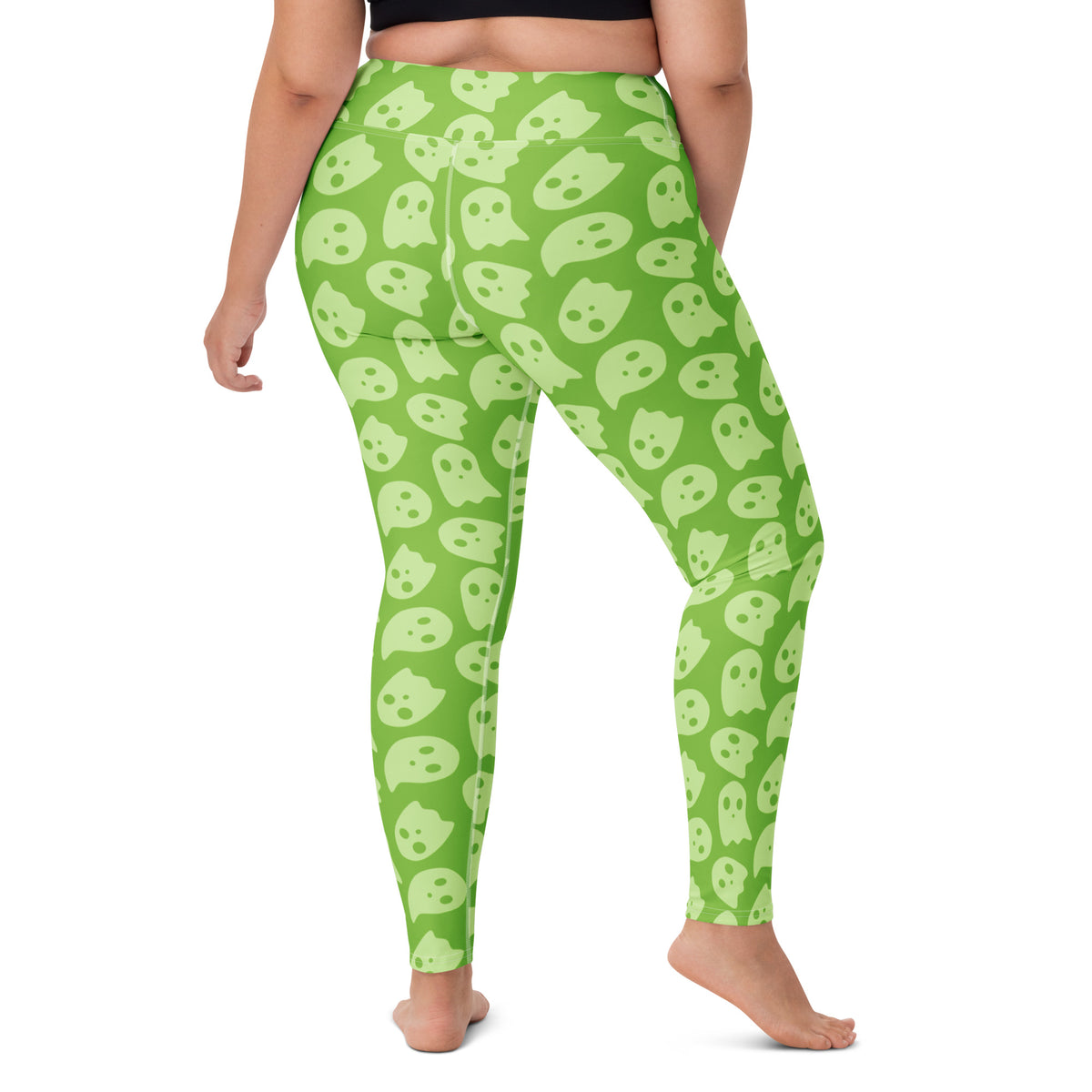 Women's Green Ghost Halloween Buttery Soft Yoga Leggings - Quick Drying, High Waisted Comfort