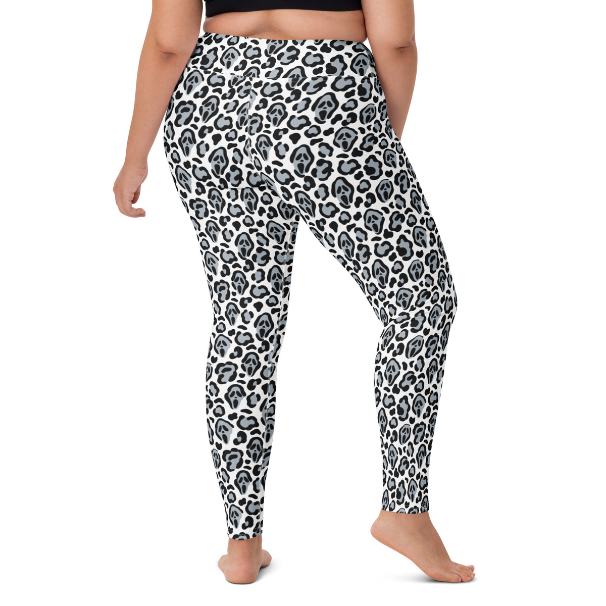 Women's Ghost Face Leopard Halloween Buttery Soft Yoga Leggings - Quick Drying, High Waisted Comfort