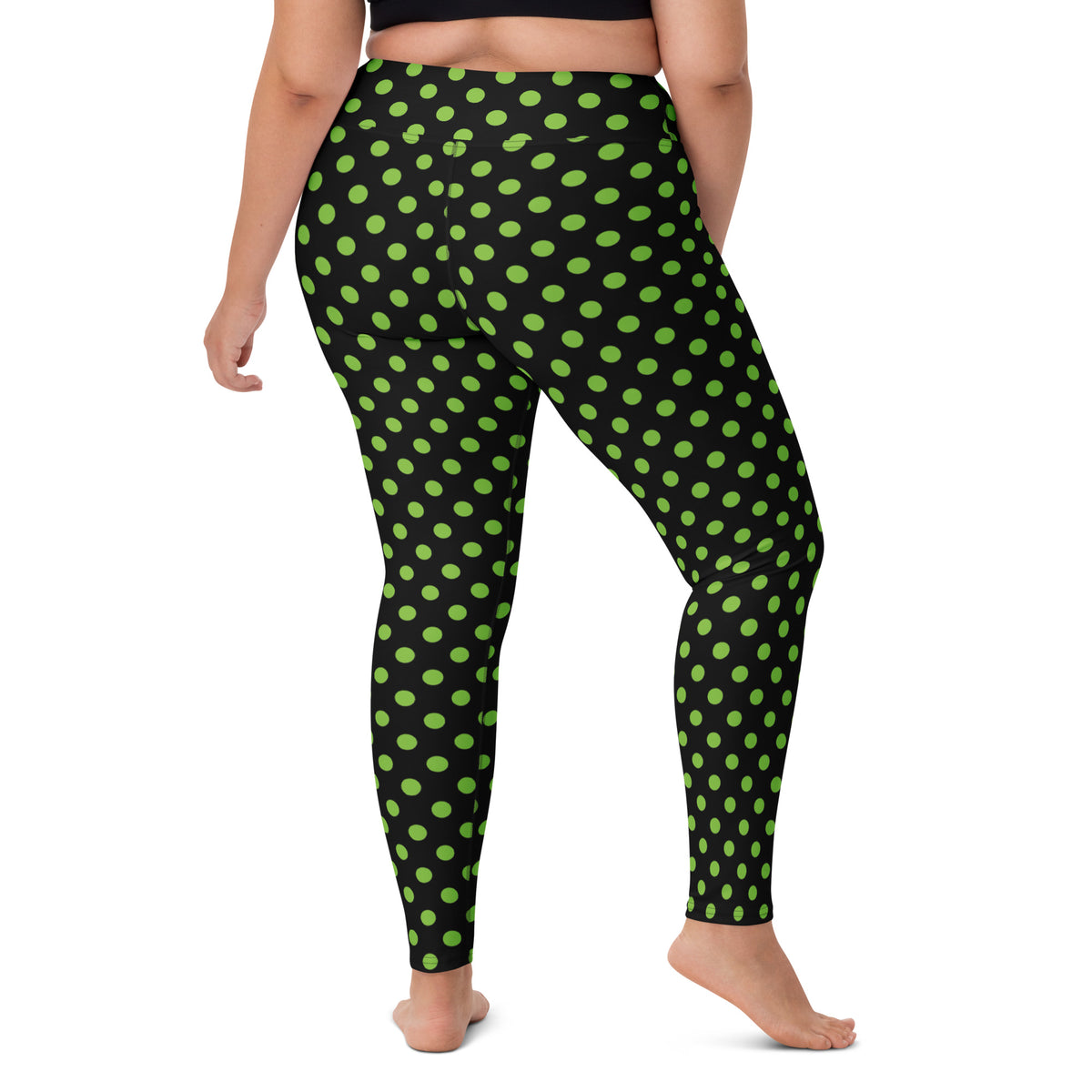 Women's Green Polka Dot Buttery Soft Yoga Leggings - Quick Drying, High Waisted Comfort