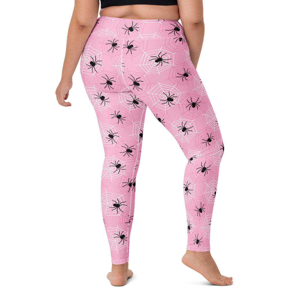 Women's Pink Spider Halloween Buttery Soft Yoga Leggings - Quick Drying, High Waisted Comfort