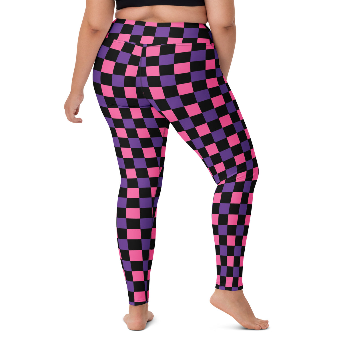 Women's Pink Purple Black Checkered Halloween Buttery Soft Yoga Leggings - Quick Drying, High Waisted Comfort