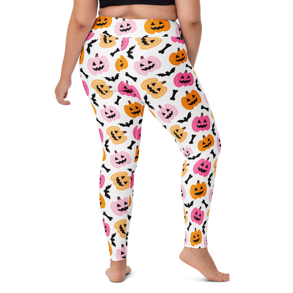 Women's Pink & Orange Pumpkin Halloween Buttery Soft Yoga Leggings - Quick Drying, High Waisted Comfort