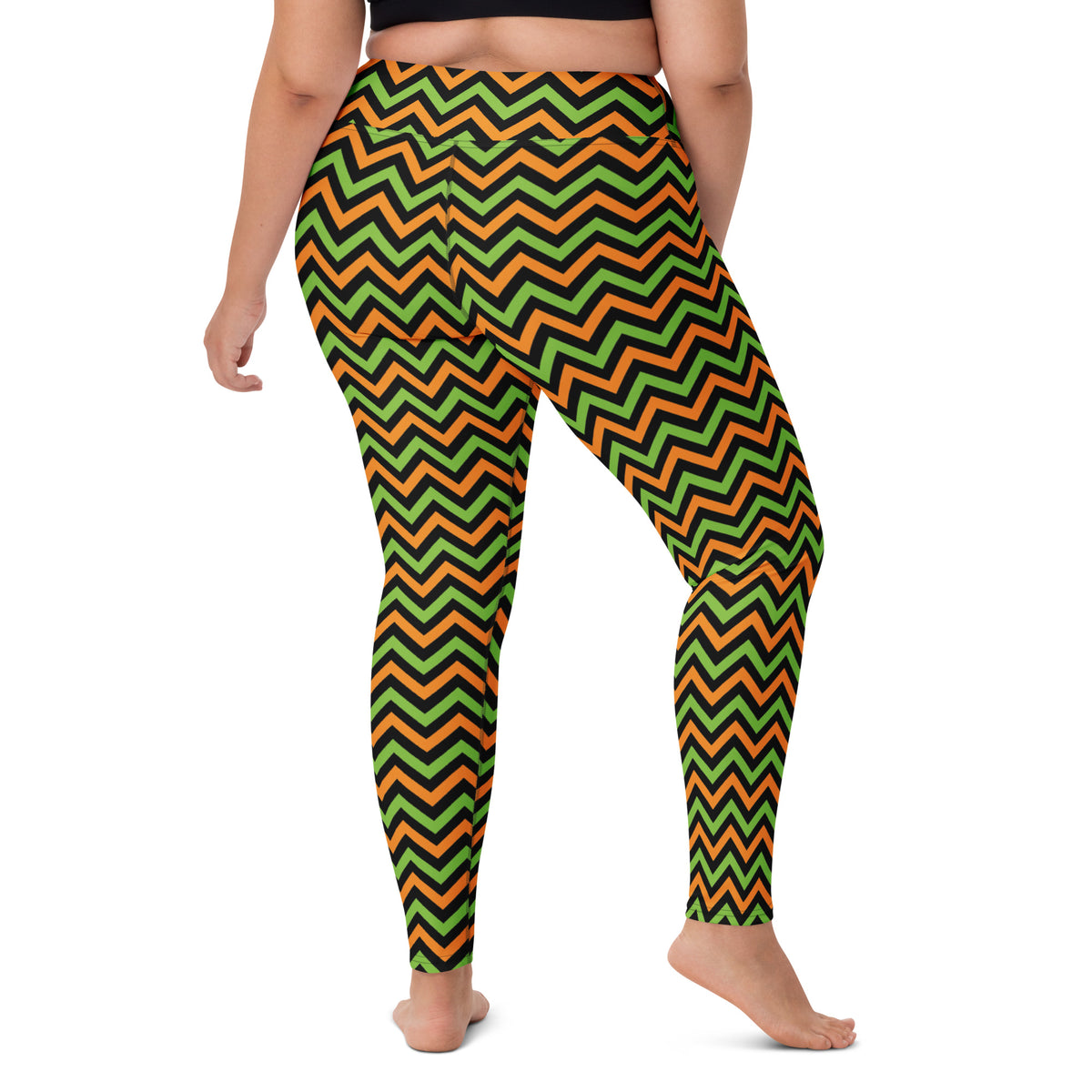 Women's Orange & Green Chevron Halloween Buttery Soft Yoga Leggings - Quick Drying, High Waisted Comfort