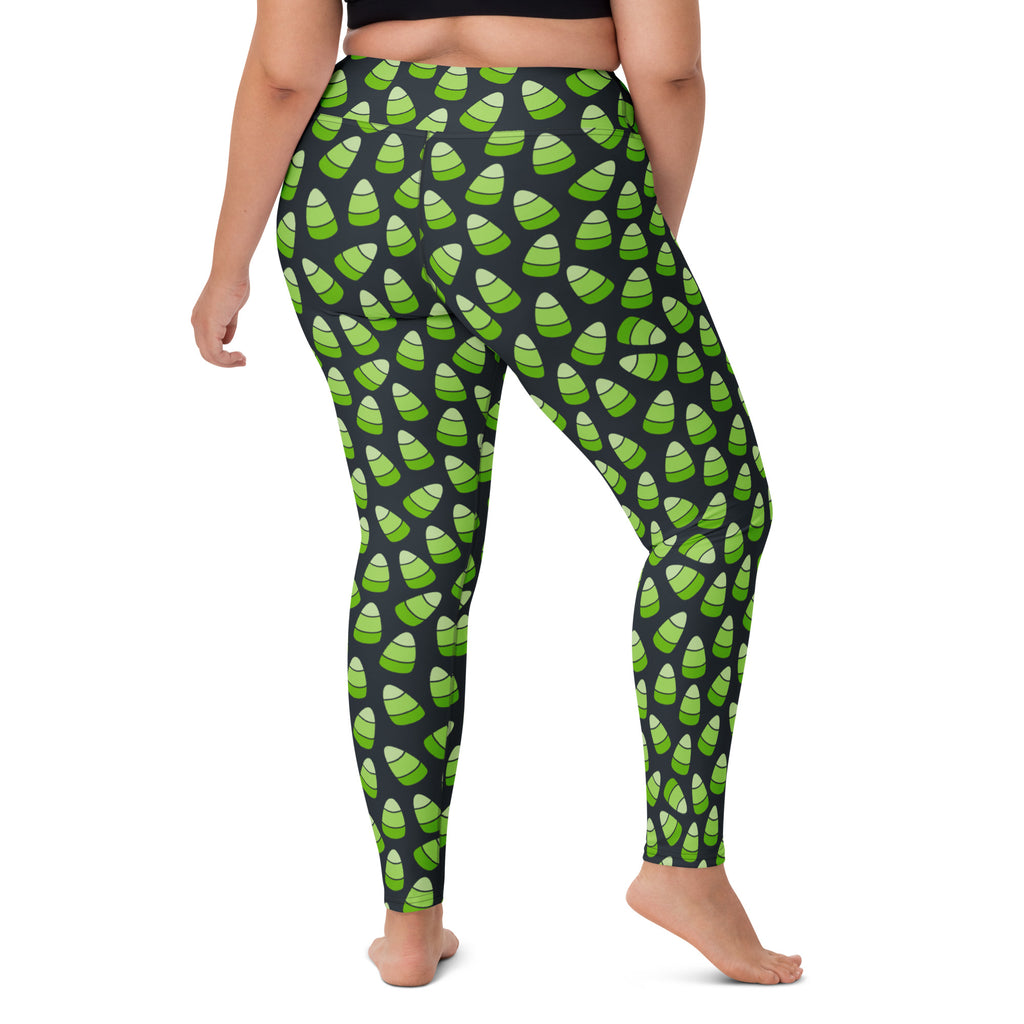 Women's Green Candy Corn Halloween Buttery Soft Yoga Leggings - Quick Drying, High Waisted Comfort