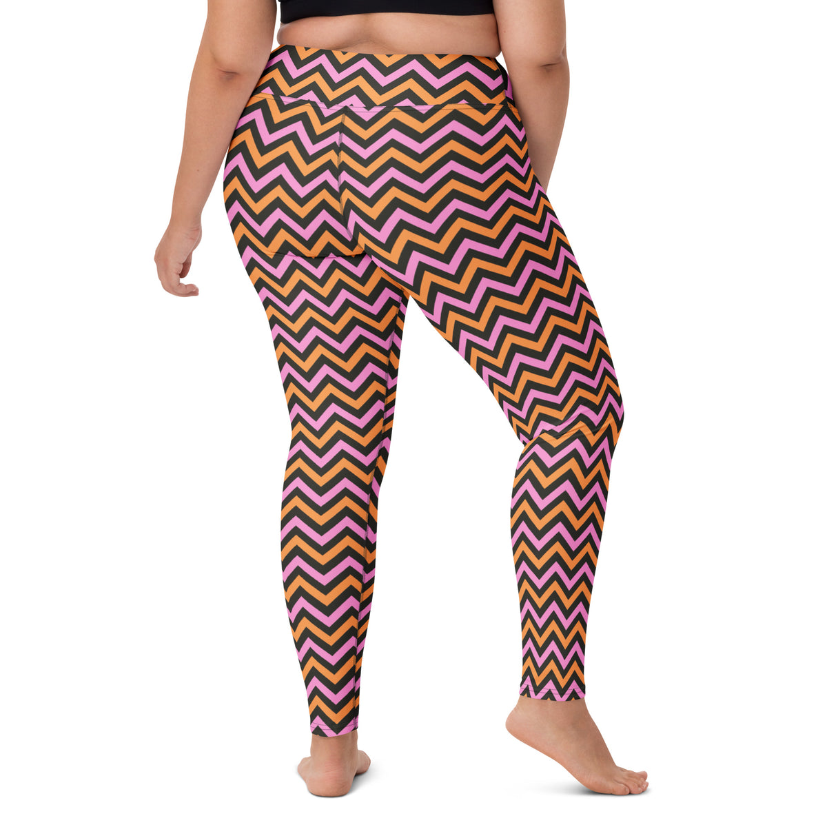 Women's Pink & Orange Chevron Striped Halloween Buttery Soft Yoga Leggings - Quick Drying, High Waisted Comfort