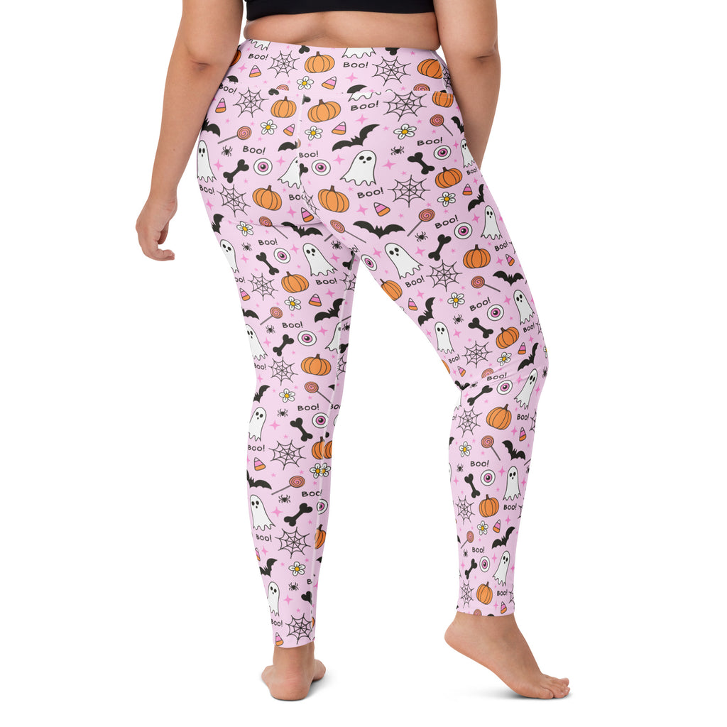 Women's Pink Cute Halloween Buttery Soft Yoga Leggings - Quick Drying, High Waisted Comfort