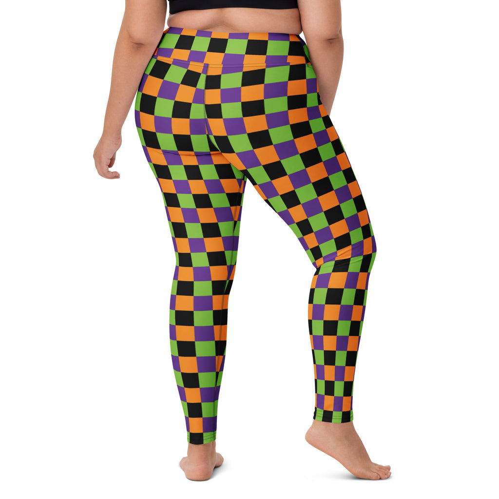 Women's Halloween Checkered Buttery Soft Yoga Leggings - Quick Drying, High Waisted Comfort