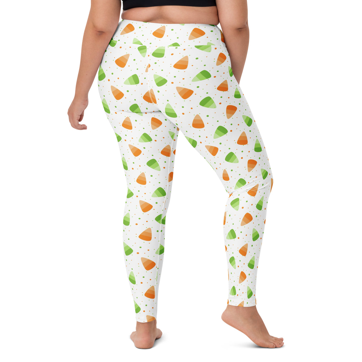 Women's Orange & Green Candy Corn Halloween Buttery Soft Yoga Leggings - Quick Drying, High Waisted Comfort