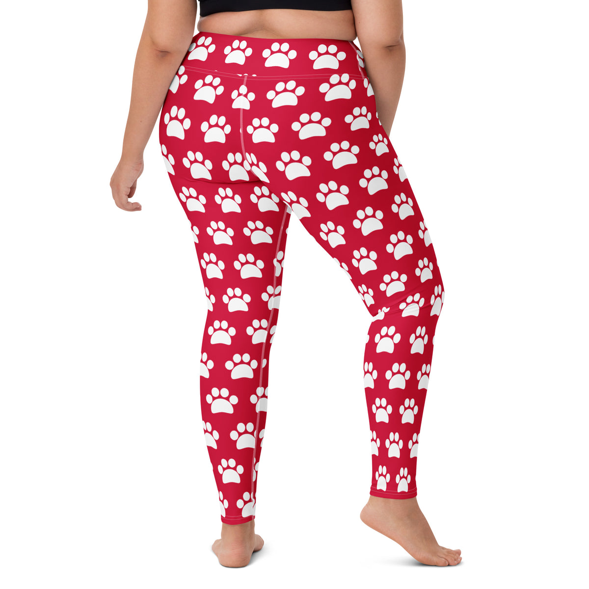 Women's Crimson Red Paw Print Buttery Soft Yoga Leggings - Quick Drying, High Waisted Comfort