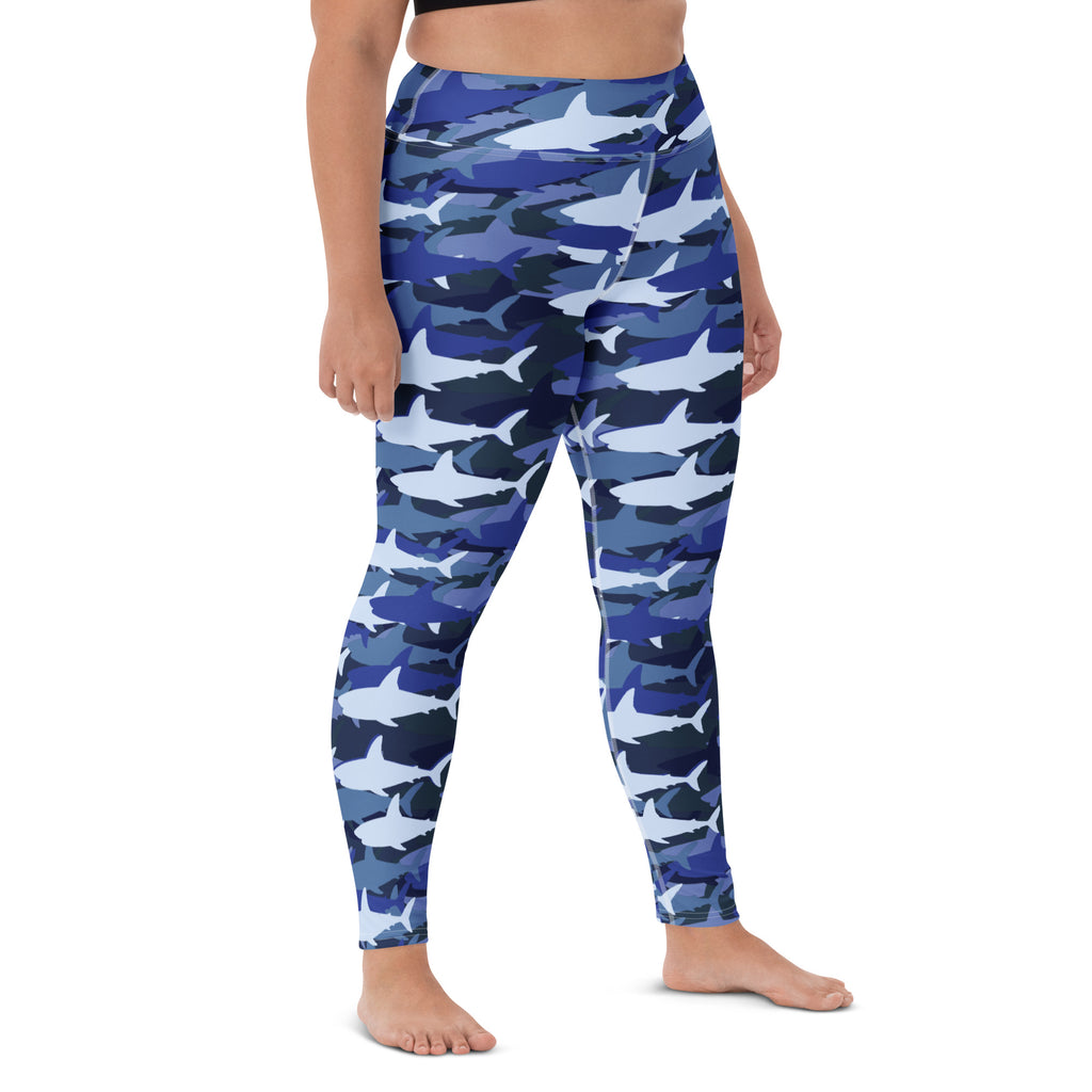 Women's Blue Shark Camouflage Buttery Soft Yoga Leggings - Quick Drying, High Waisted Comfort