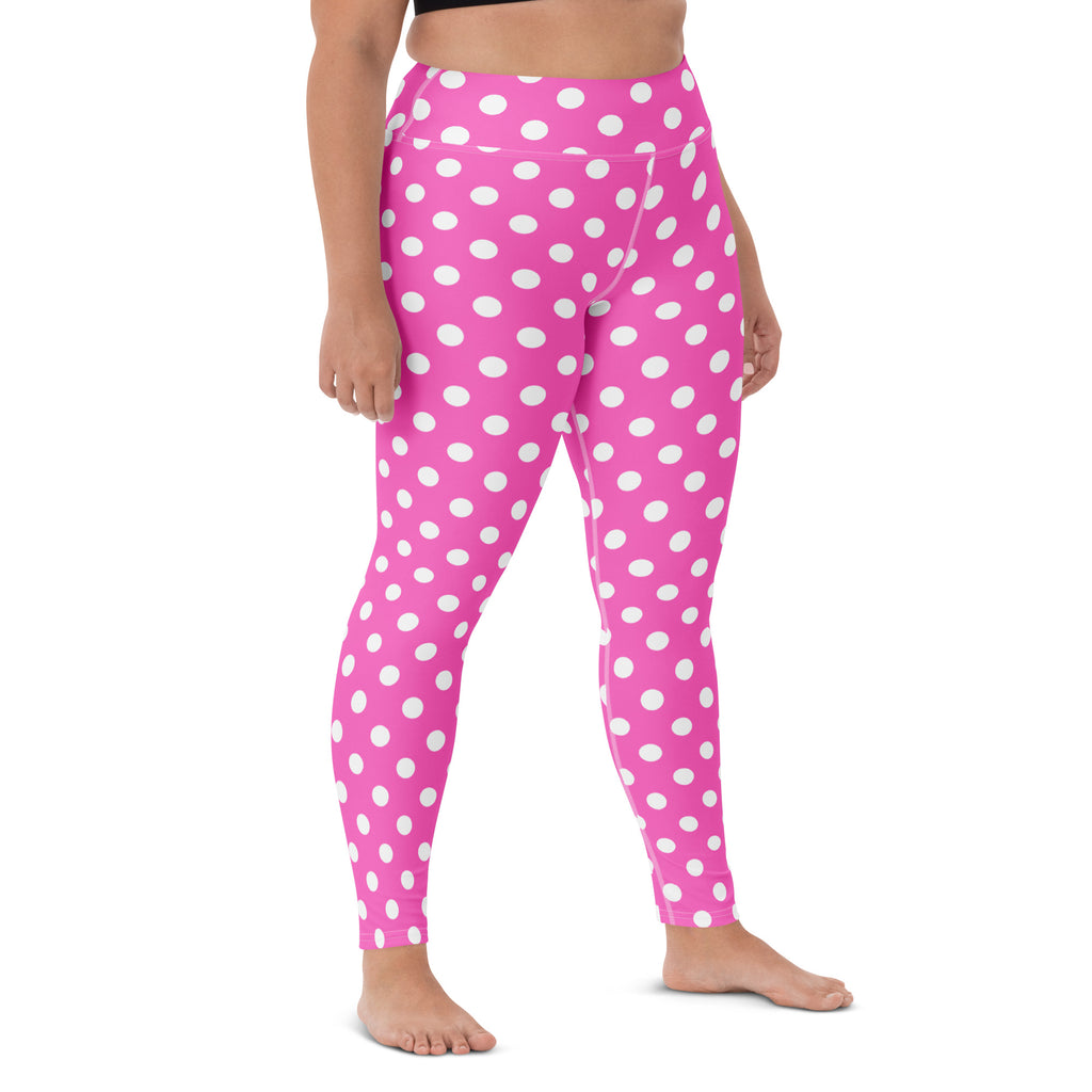 Women's Hot Pink Polka Dot Buttery Soft Yoga Leggings - Quick Drying, High Waisted Comfort