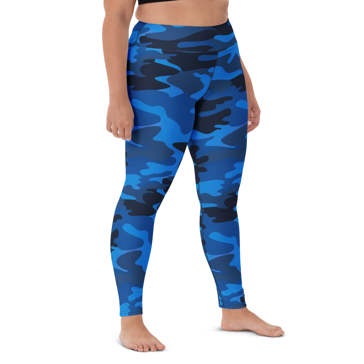Women's Blue Camouflage Buttery Soft Yoga Leggings - Quick Drying, High Waisted Comfort