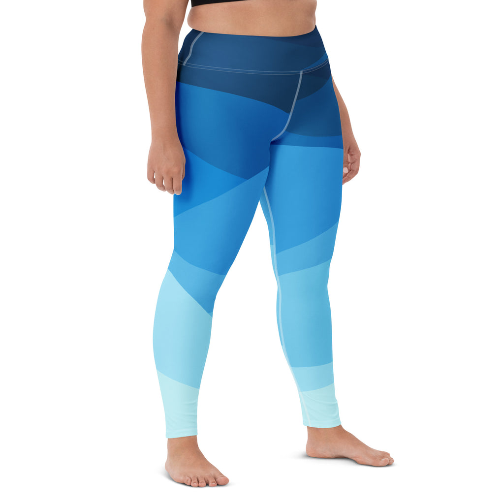 Women's Blue Ombre Ocean Waves Buttery Soft Yoga Leggings - Quick Drying, High Waisted Comfort