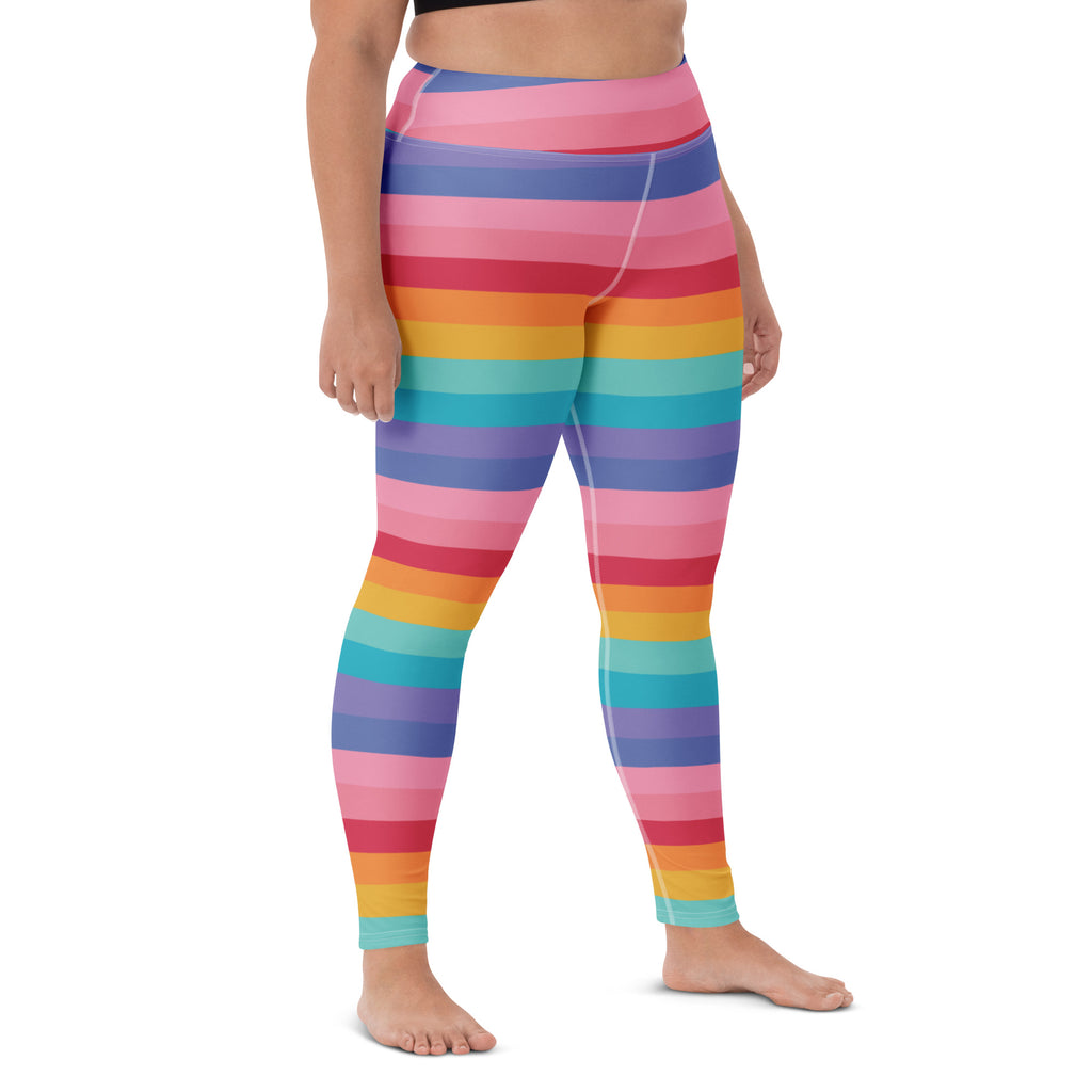 Women's Bright Striped Rainbow Buttery Soft Yoga Leggings - Quick Drying, High Waisted Comfort