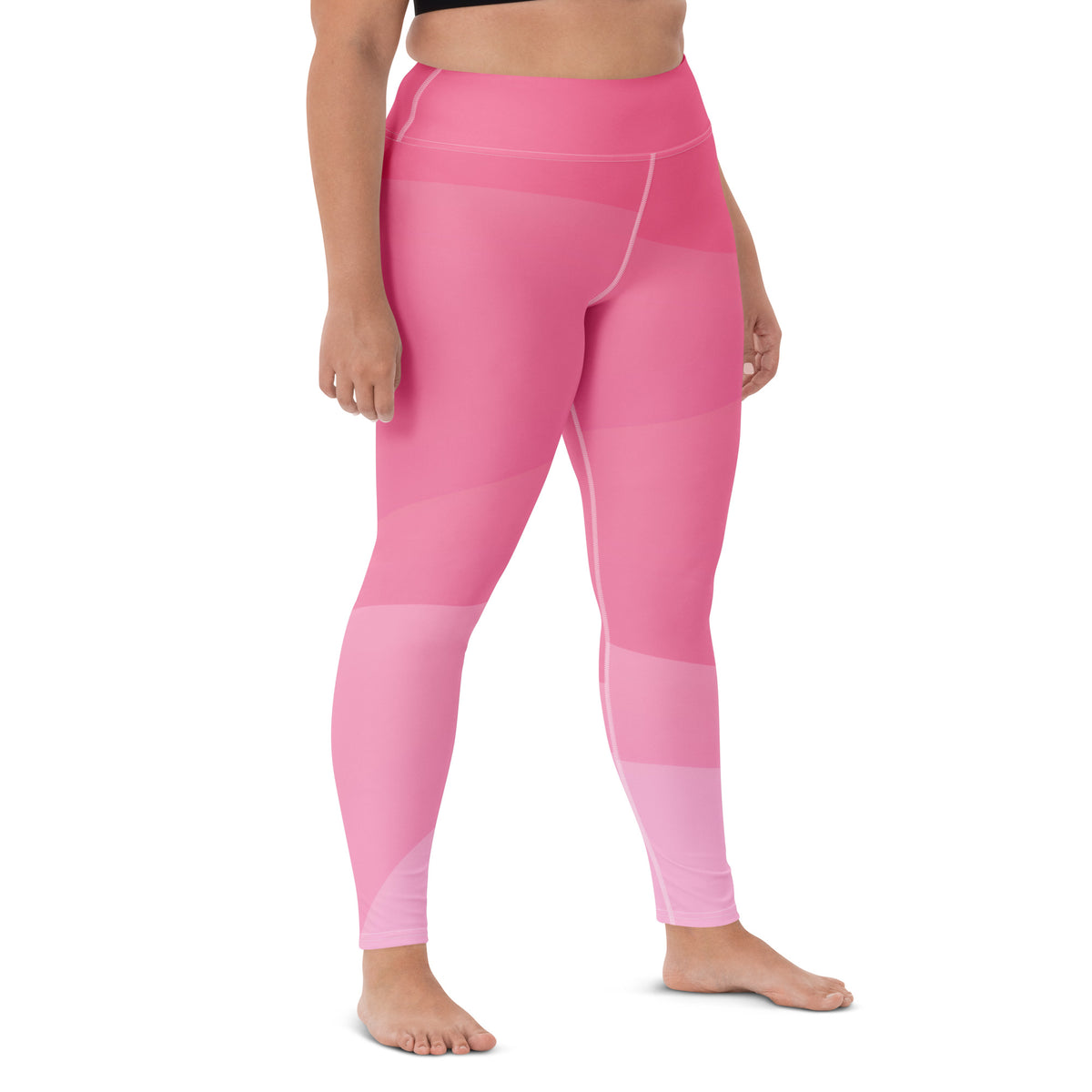 Women's Pink Ombre Waves Buttery Soft Yoga Leggings - Quick Drying, High Waisted Comfort