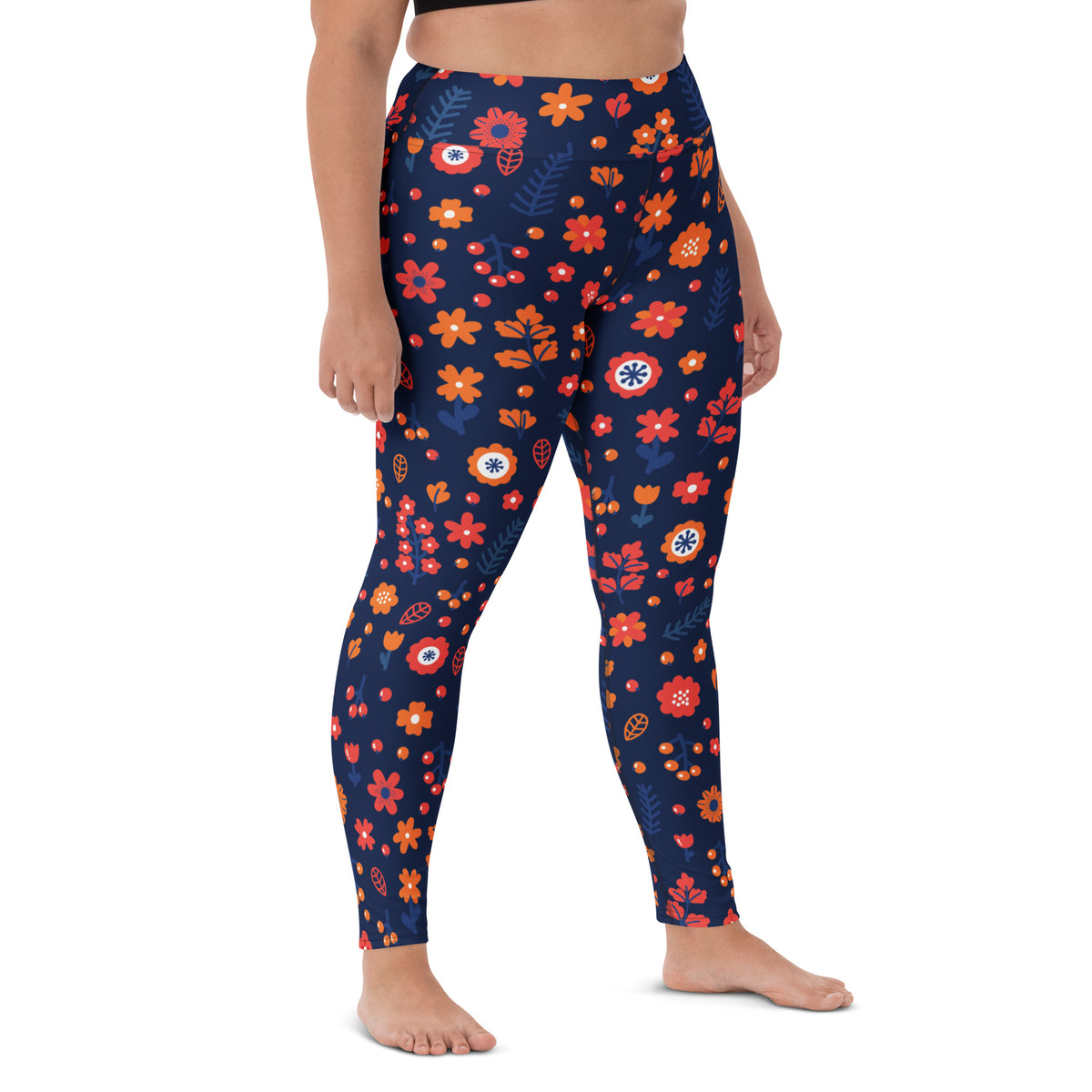 Women's Navy Floral Buttery Soft Yoga Leggings - Quick Drying, High Waisted Comfort