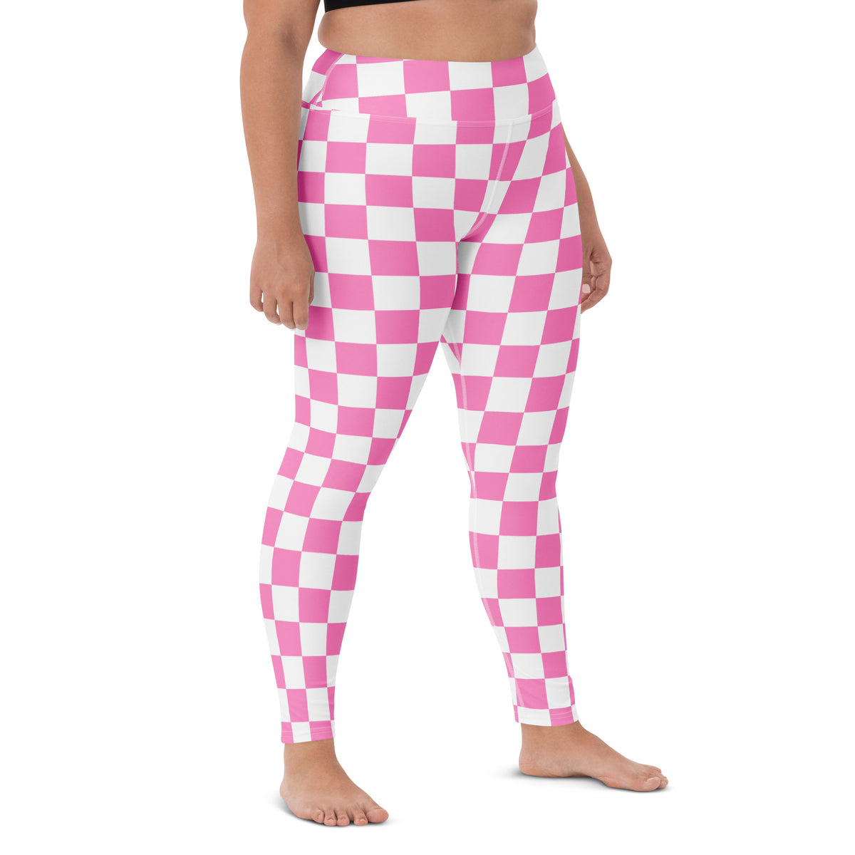 Women's Pink Checkered Buttery Soft Yoga Leggings - Quick Drying, High Waisted Comfort