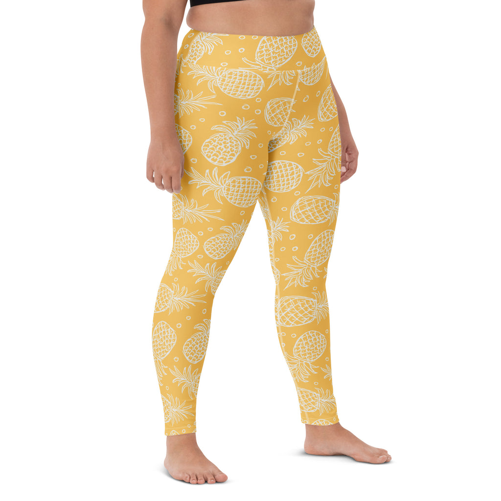 Women's Golden Yellow Pineapple Buttery Soft Yoga Leggings - Quick Drying, High Waisted Comfort