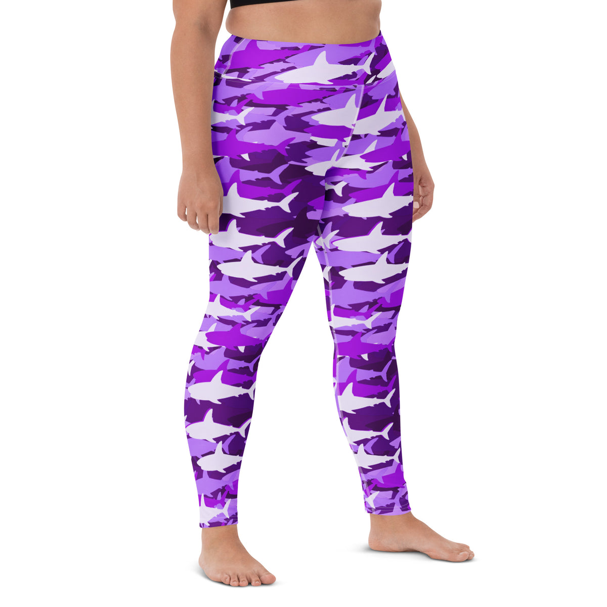 Women's Purple Shark Camouflage Buttery Soft Yoga Leggings - Quick Drying, High Waisted Comfort