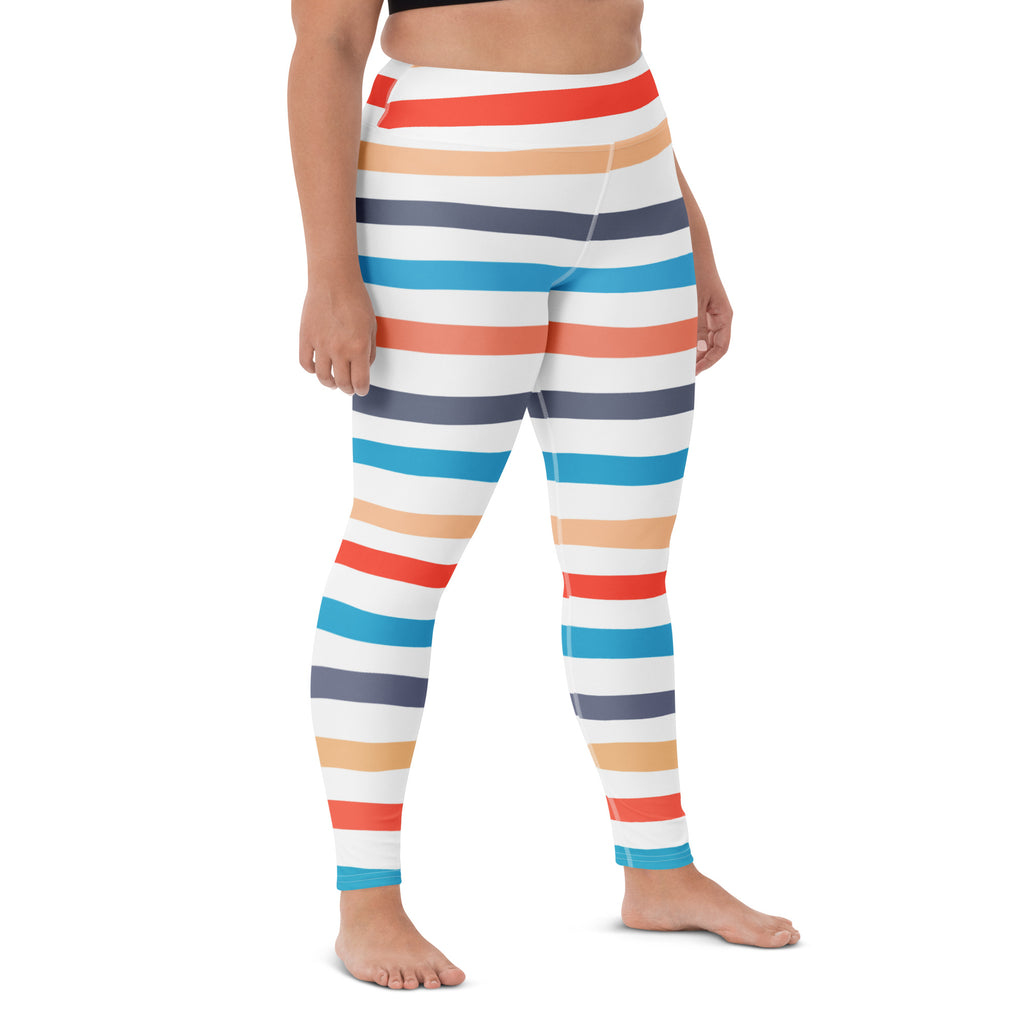 Women's Colorful Striped Beach Themed Buttery Soft Yoga Leggings - Quick Drying, High Waisted Comfort