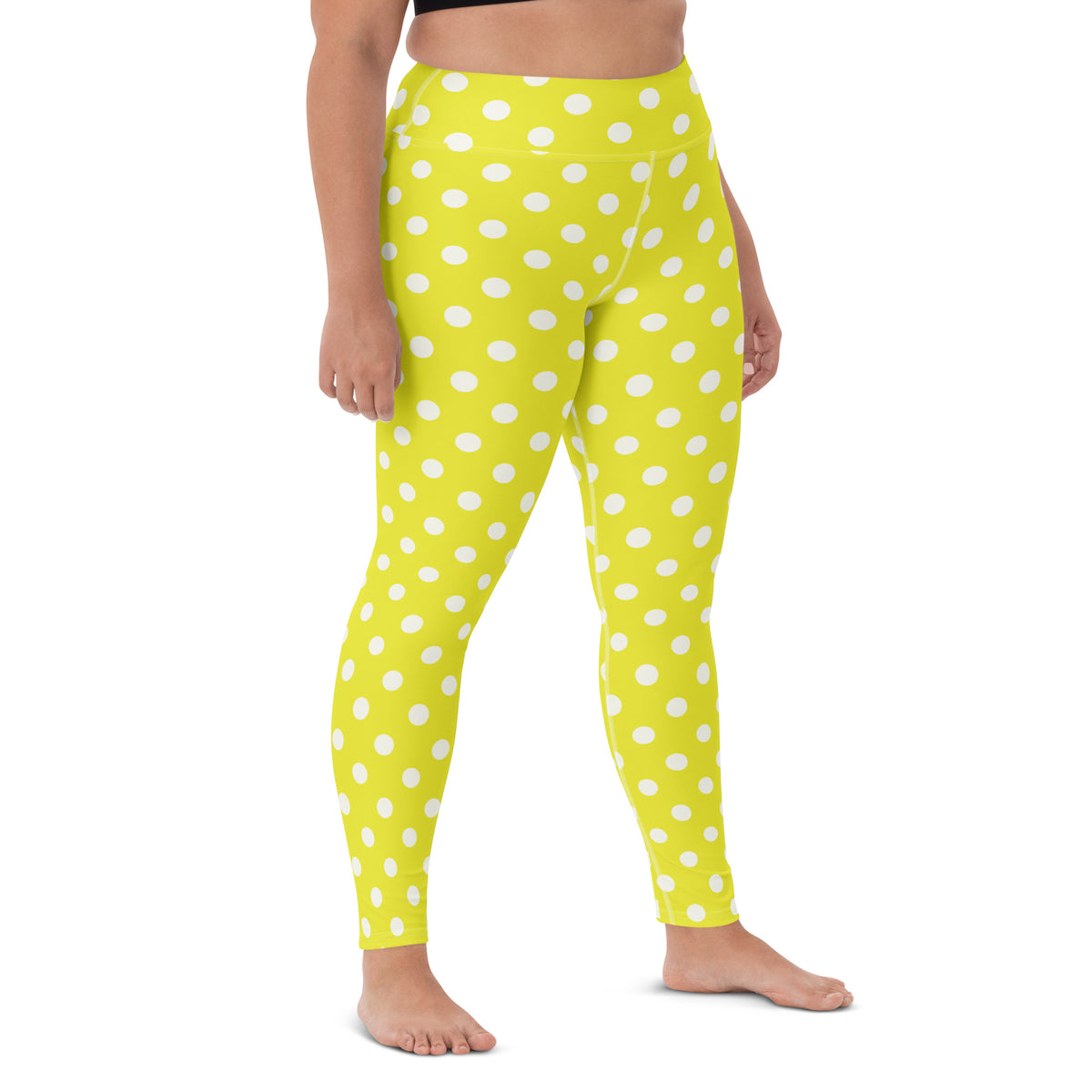 Women's Vibrant Yellow Polka Dot Buttery Soft Yoga Leggings - Quick Drying, High Waisted Comfort