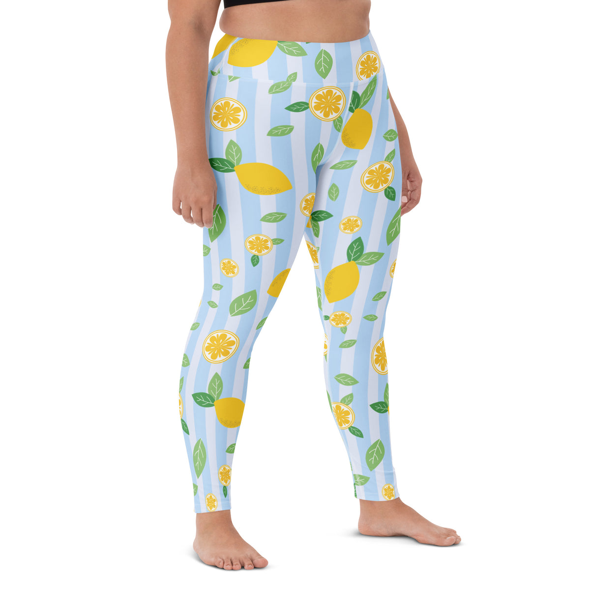 Women's Lemon Stripe Buttery Soft Yoga Leggings - Quick Drying, High Waisted Comfort