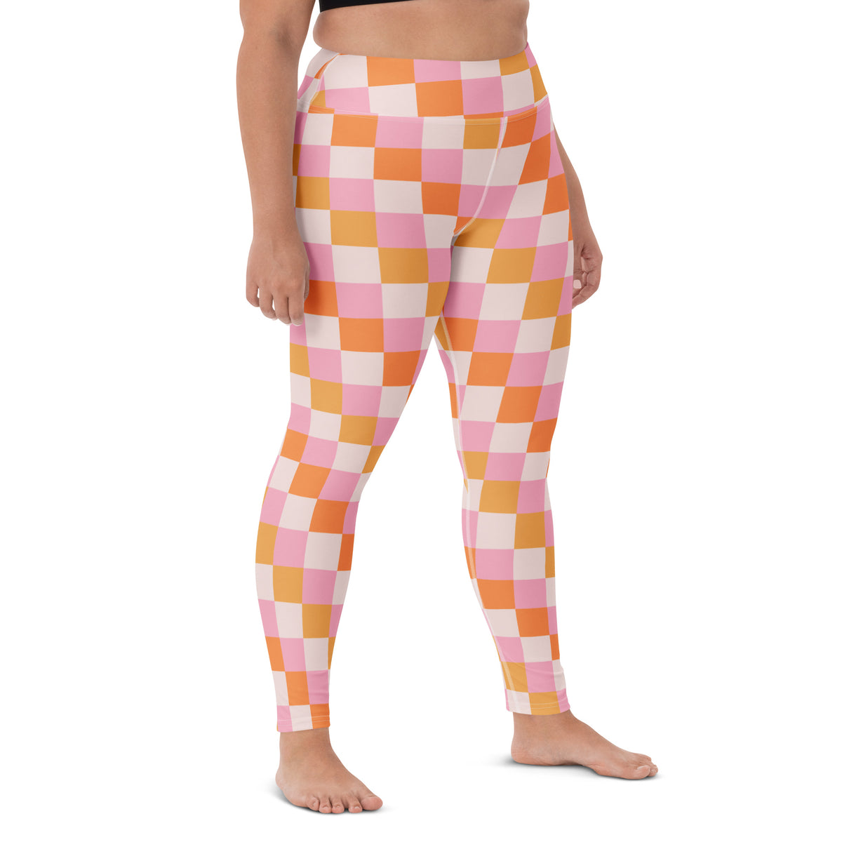 Women's Sunset Checkerboard Buttery Soft Yoga Leggings - Quick Drying, High Waisted Comfort