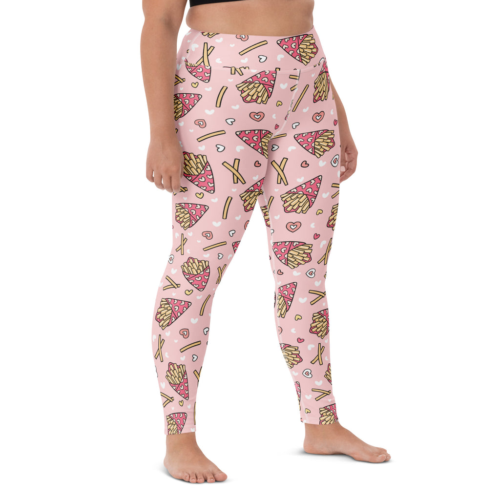 Women's Pink French Fries Buttery Soft Yoga Leggings - Quick Drying, High Waisted Comfort