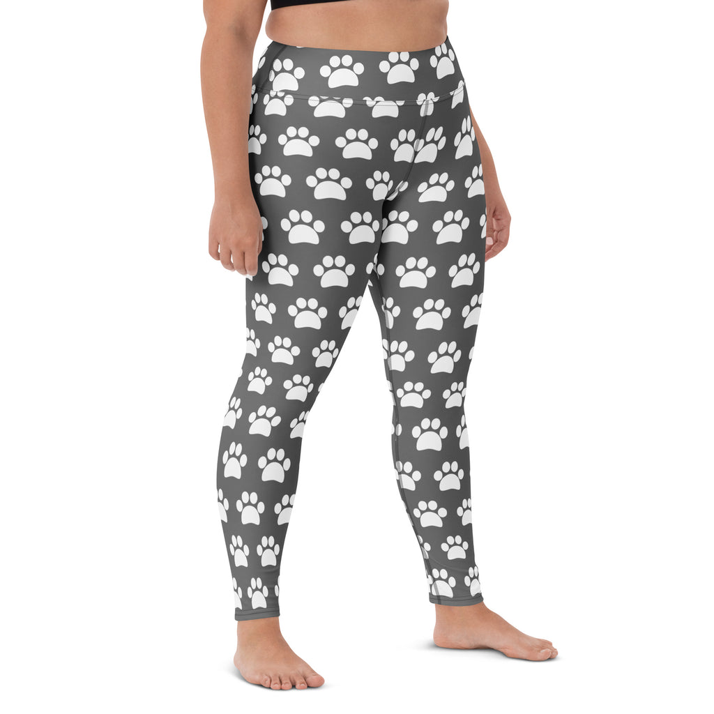 Women's Gray Paw Print Buttery Soft Yoga Leggings - Quick Drying, High Waisted Comfort