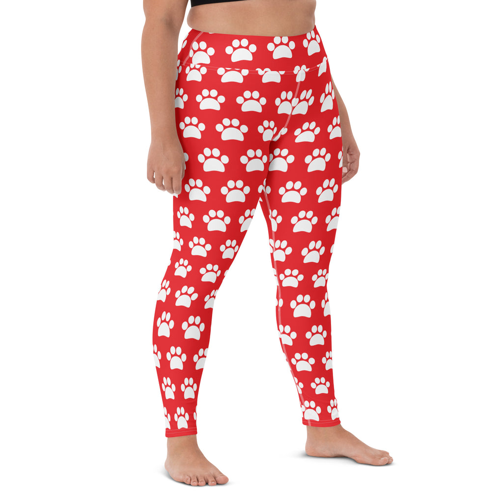 Women's Red Paw Print Buttery Soft Yoga Leggings - Quick Drying, High Waisted Comfort