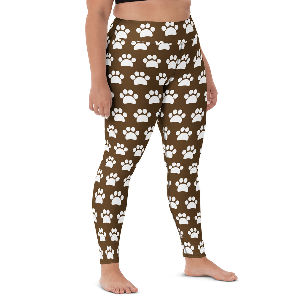 Women's Brown Paw Print Buttery Soft Yoga Leggings - Quick Drying, High Waisted Comfort