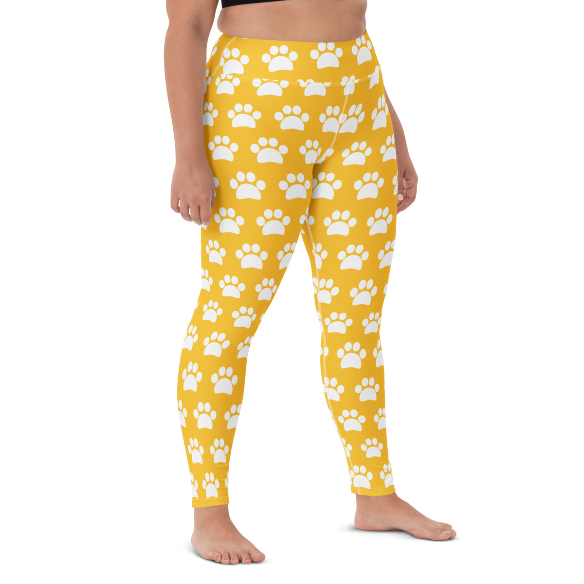 Women's Yellow Paw Print Buttery Soft Yoga Leggings - Quick Drying, High Waisted Comfort