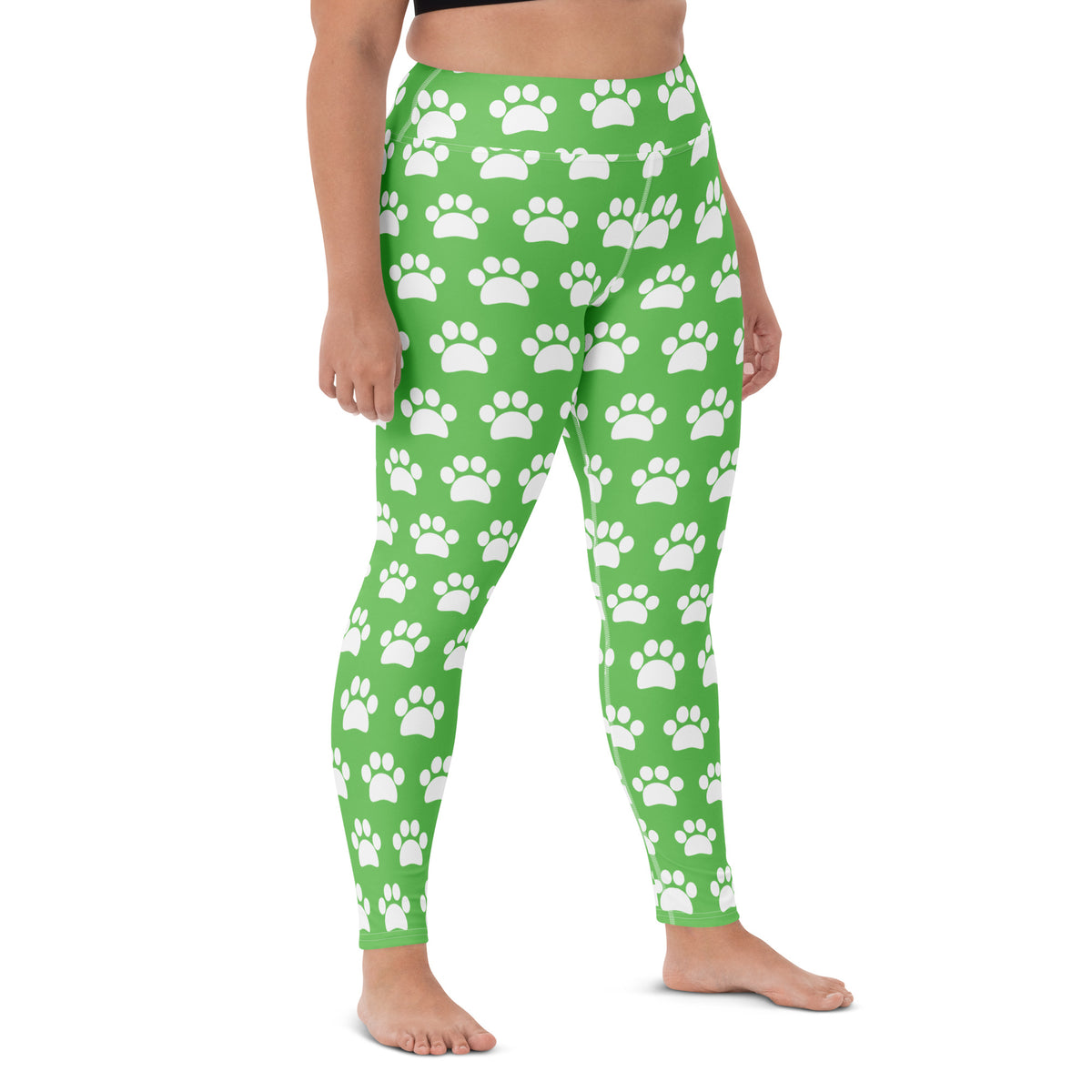 Women's Green Paw Print Buttery Soft Yoga Leggings - Quick Drying, High Waisted Comfort