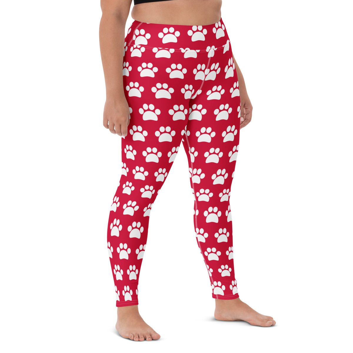 Women's Crimson Red Paw Print Buttery Soft Yoga Leggings - Quick Drying, High Waisted Comfort
