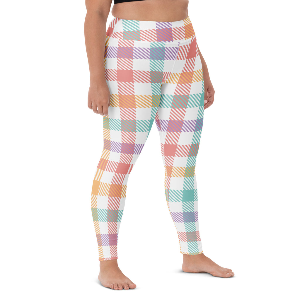 Women's Colorful Pastel Plaid Buttery Soft Yoga Leggings - Quick Drying, High Waisted Comfort
