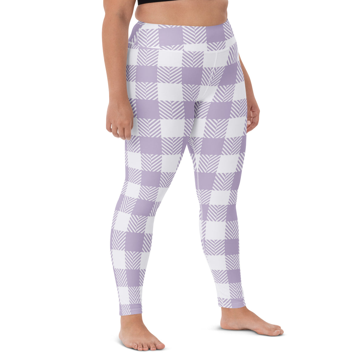 Women's Lavender Purple Plaid Buttery Soft Yoga Leggings - Quick Drying, High Waisted Comfort